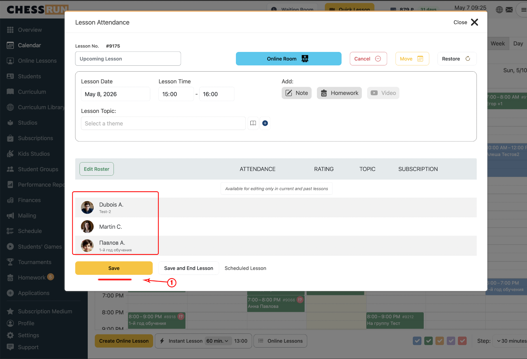 Save the lesson roster