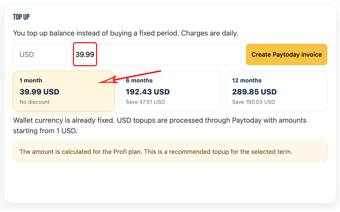 Select the top-up amount