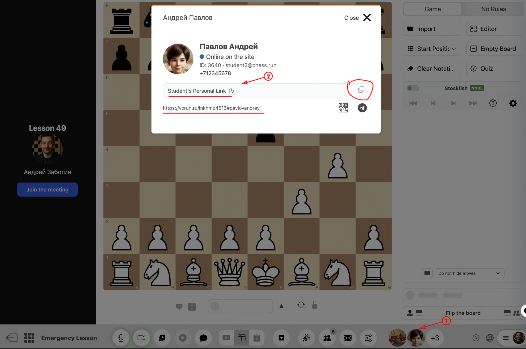 Get the link during an online lesson