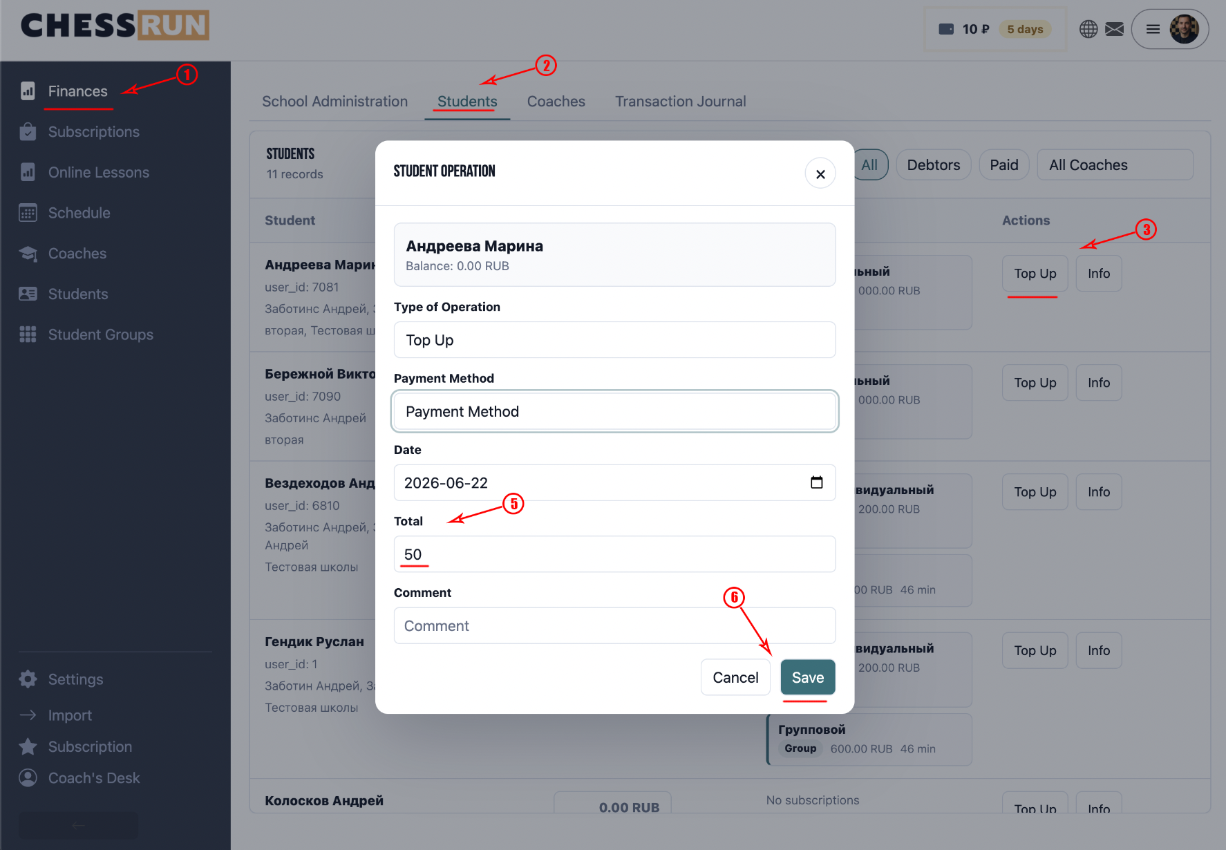Student balance top-up