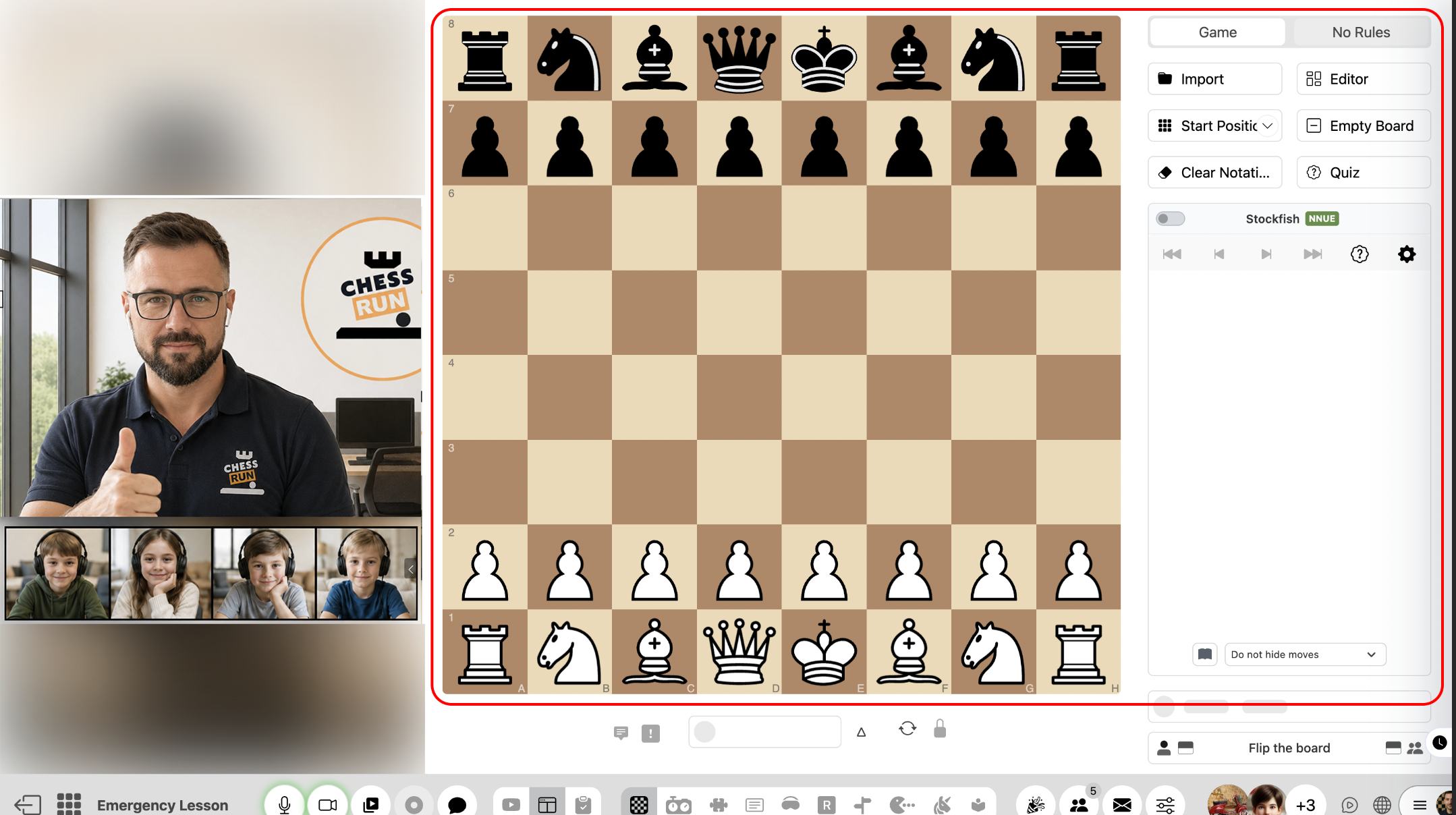 Open the online lesson and find the 'Shared chessboard' tab